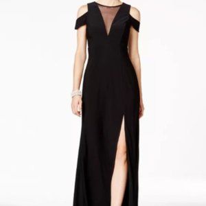 Nightway Black Illusion Cold-Shoulder Gown